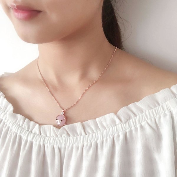 Gris Halskæde Kvinder 925 Sterling Sølv Sød Pink Dyrevedhæng Halskæde Smykker (Rose Guld)