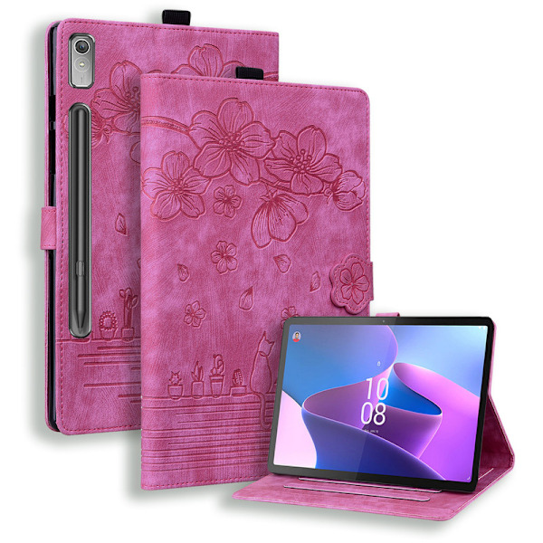 Katt Läderfodral För Lenovo Tab P12 12.7in Rose Red