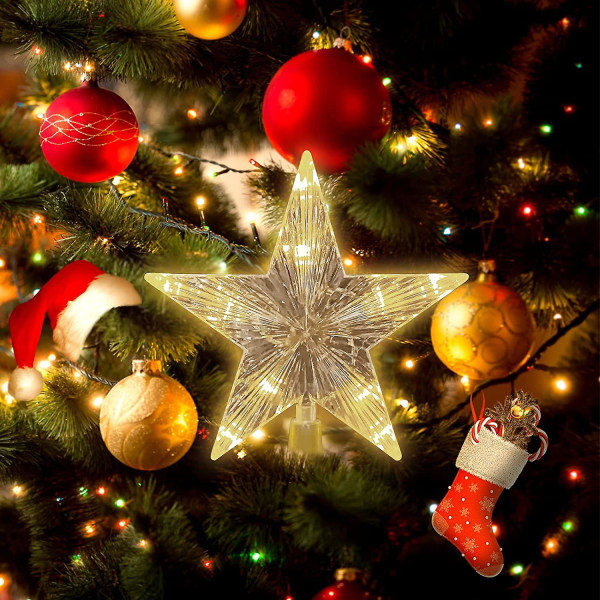 Julestjerne til juletre med 10 LED-lys, juletretopp, lysende juletrestjerne, juletrestjerne, juletrepynt, til jul