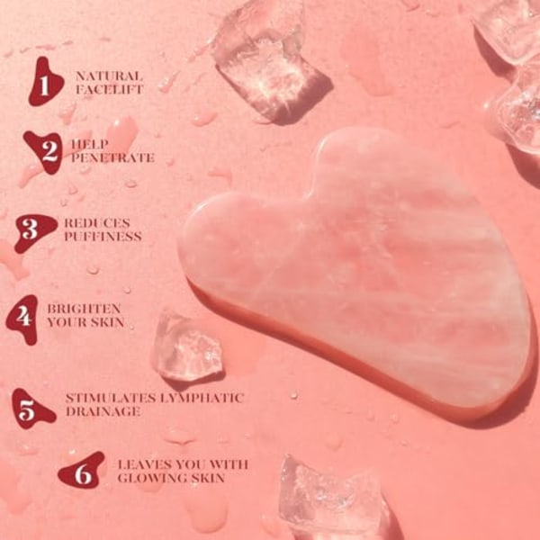 Gua Sha Set i Rosenkvarts - Ansiktsmassage för Rynkor & Muskelspänningar Pink -