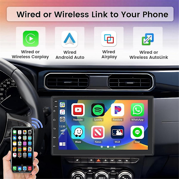2+64G Android 13 Dobbel Din Bilstereo med Trådløs Carplay, 7 Tommers Berøringsskjerm Android Auto Bilradio GPS WiFi Kamera-WELLNGS