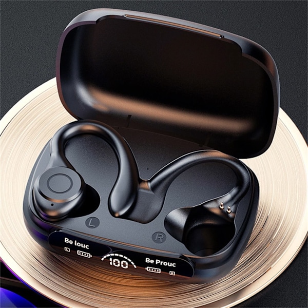 Gaming Headset Konkurranse Lav Latens In-Ear Bluetooth Hodetelefoner, IPX7 Vanntett Immersiv Bass Bluetooth Hodetelefoner med Digitalt Display (Svart)