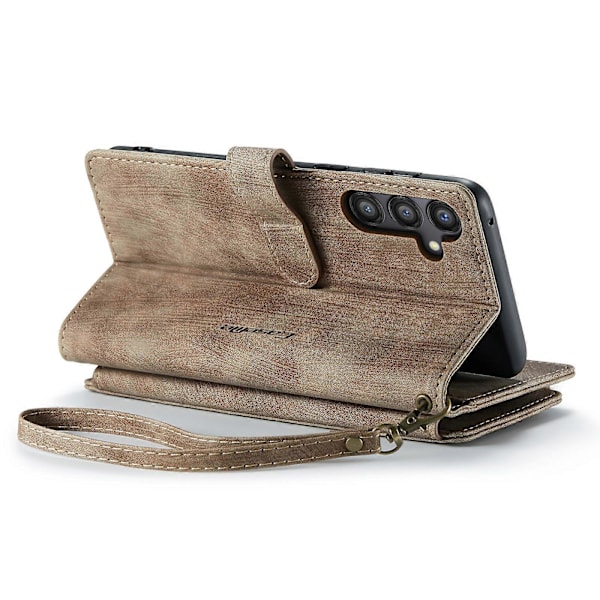 For Samsung Galaxy A55 5G Deksel Glidelås Skinn Telefonveske med 10 Kortspor [HK] Brown