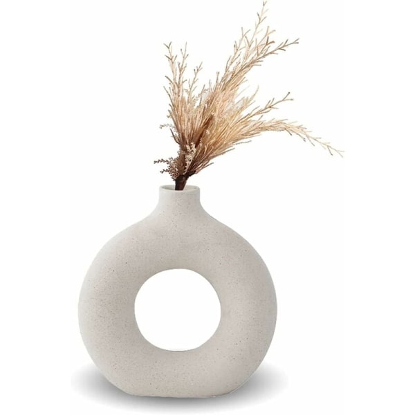 Vase, Keramisk Vase Hjemmeindretning Minimalistisk Deko Hvid Vegetarisk Keramisk Blomsterpotte Dekorativ Vase, 13,5*3,5*14,5cm