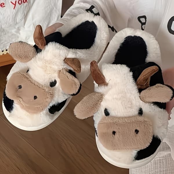 Søde tyksålede hjemmesko med ko-print, behagelige varme indendørssko til mænd og kvinder, efterår vinter Cows EU 35