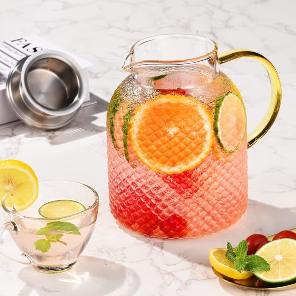 1,8L Glaskande med Låg, Glasvandkande til Køleskab, Varmebestandig Vandkaraffel, Kandekande til Juice, Iste, Mælk, Kolde & Varme Drikke