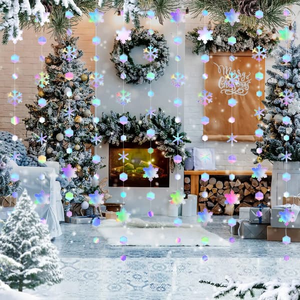 Iriserende Snefnug Papirguirlander Til Vinterfestdekoration Snowflake Garlands 16M