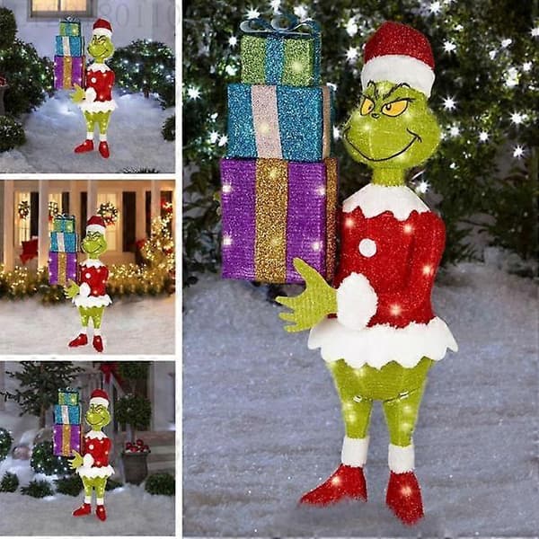Julemanden Grinch Kommer Lysende Juleudendørs Have Dekoration LED Belysning E
