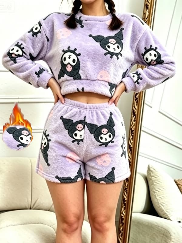 Varmt pyjamasset i plusstorlek med sött Hello Kitty-mönster 2XL Mixed Color 3