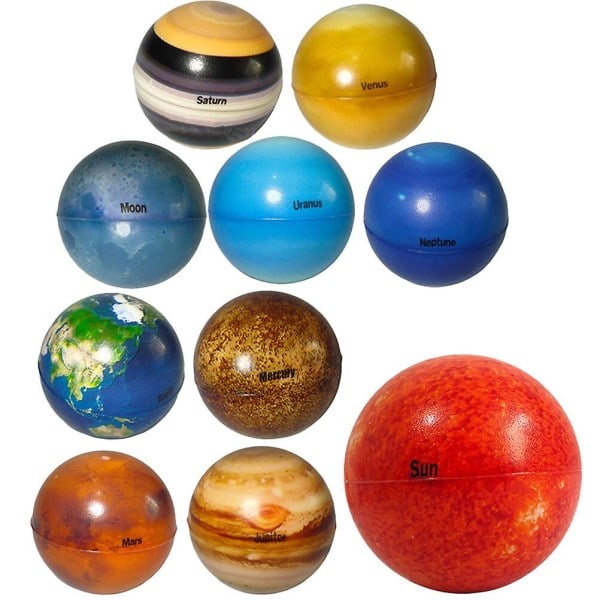 10 st Sol System Stressbollar Solplaneter Bollar Barn Hoppboll Leksaker Tryckbollar Blandade Färger
