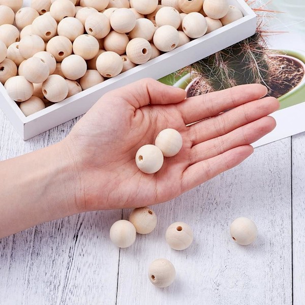 100 st träpärlor 20 mm naturliga runda träpärlor obehandlade träkulor, för DIY handgjorda dekorationer smyckestillverkning hantverk