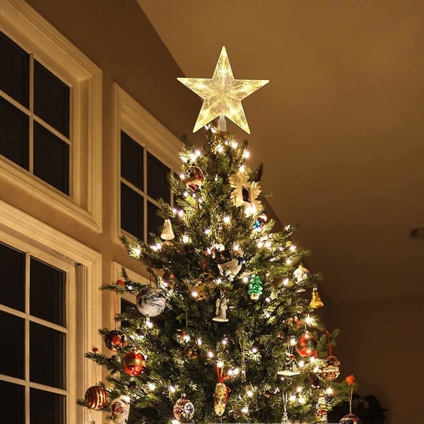 Julestjerne til juletre med 10 LED-lys, juletretopp, lysende juletrestjerne, juletrestjerne, juletrepynt, til jul