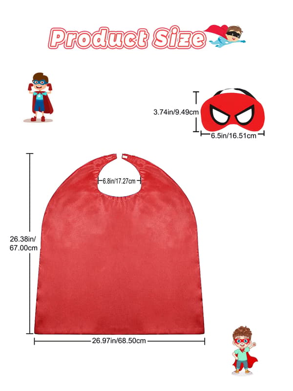 Superheltkapper og masker for barn, rollespillkostymer, Halloween-festutstyr, gutter og jenter utkledning Red One-size