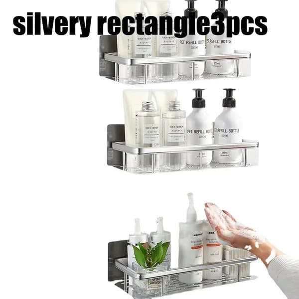 Väggmonterad Dusch Schampo Hylla Badrum Hörnhylla Förvaringshållare Silver-B-3PCS