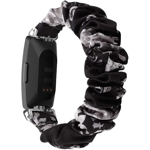 MEFEO Scrunchies kompatibla med Fitbit Inspire 2 Bands/Inspire Black/Grey Flower Black/Grey Flower Small