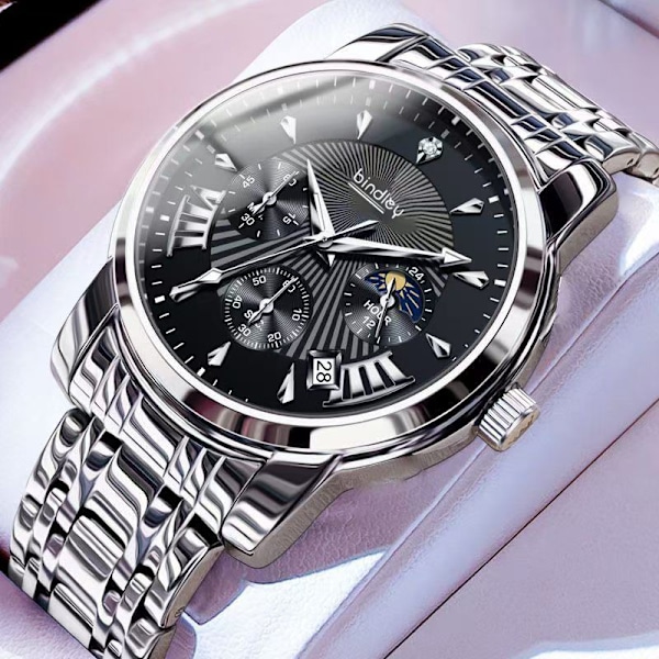 Fotillon Sveitsisk original helautomatisk ikke-mekanisk klokke hul klokke menn vanntett lysende kalender business klokke 【400 diamonds】Golden face