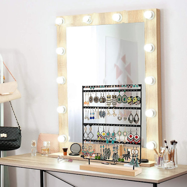 Örhängeshållare Ställ Smyckeshållare Organizer Display Rack 5 Våningar 100 Hål Örhängesställ Med Trä