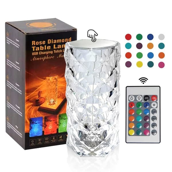 Bordlampe Krystal Diamant Lampe med touch og RGB farver