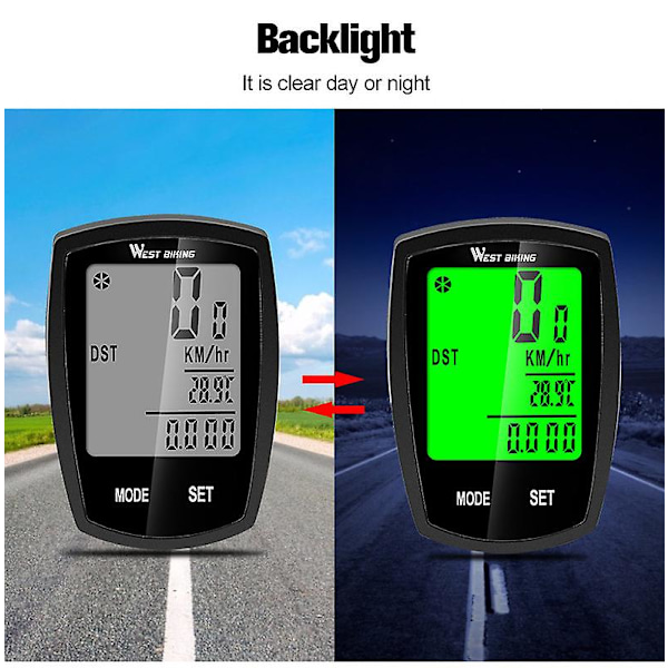 Trådlös cykelhastighetsmätare Vattentät Trådlös cykelcomputer Cykelmätare med LCD-display och multifunktion Svart