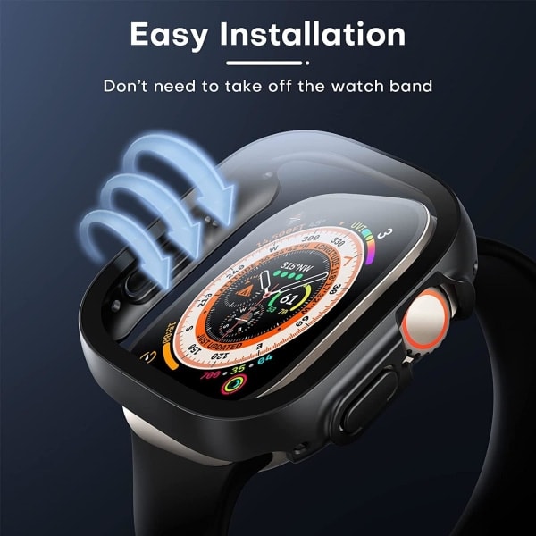 2-pakning herdet glass deksel for Apple Watch Ultra 49mm med innebygd skjermbeskytter, full dekning for iWatch Series Ultra 49mm