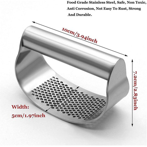 Hvitløkspresse i rustfritt stål, ekstra sterk og holdbar, tåler oppvaskmaskin, ingefærknuser