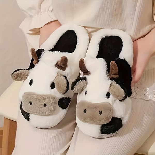 Søde tyksålede hjemmesko med ko-print, varme indendørssko til mænd og kvinder efterår vinter Cows EU 36