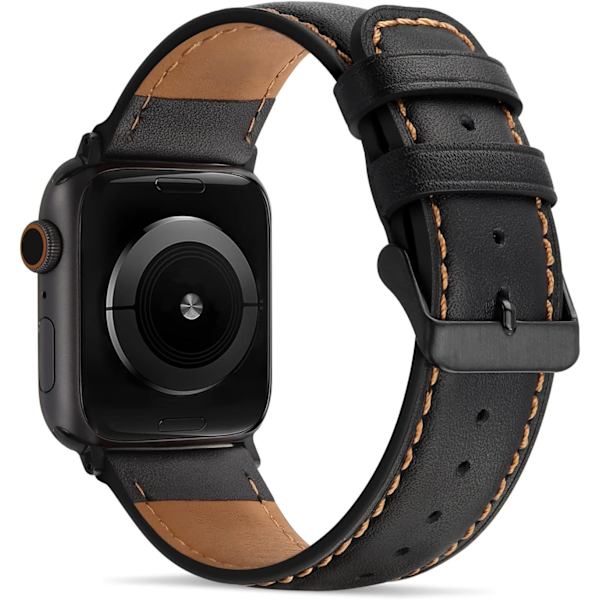 Musta - Yhteensopiva Apple Watch -rannekkeen kanssa 45mm 44mm 42mm 49mm nahka