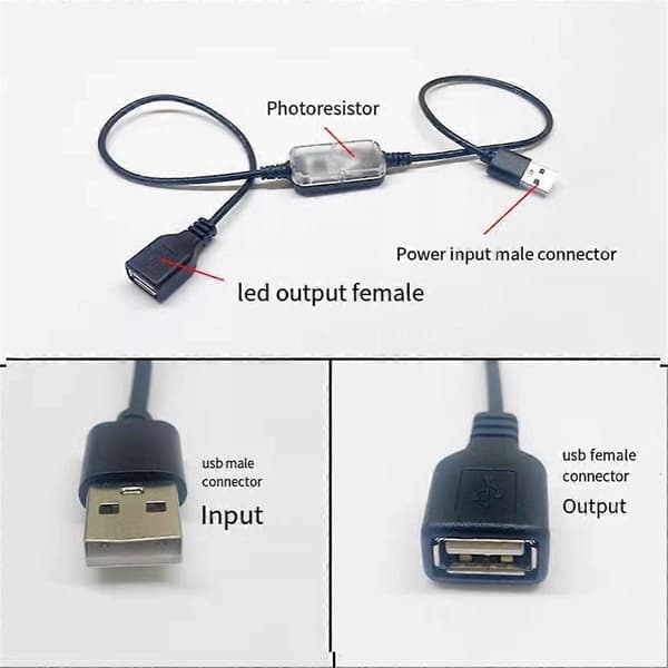 Ljus Sensor DC 5V 12V USB Kabel Natt Auto-På Ljussensorkabel för Hemsäkerhet och Belysning