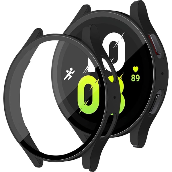 Härdat glas + PC-fodral för Samsung Galaxy Watch4 5 6 44mm 40mm Fodral för alla Galaxy Watch4 5 Tillbehör Svart Black Galaxy Watch5 40mm