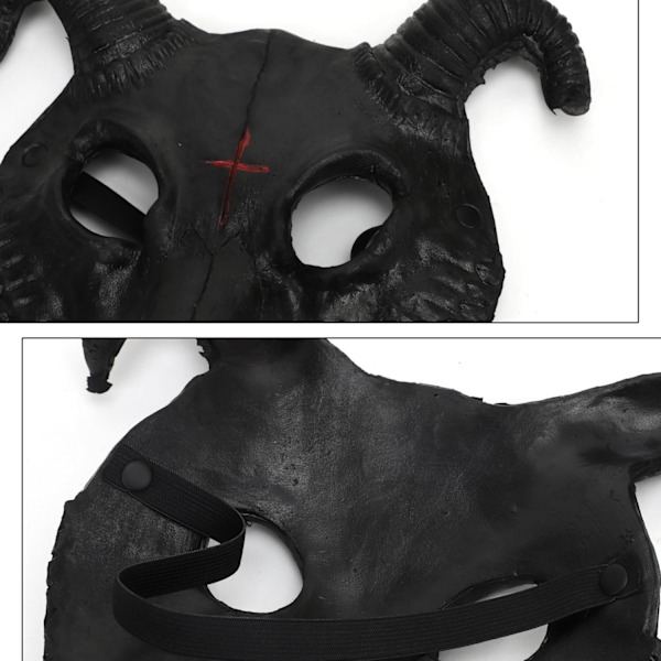 Halloween Halvmaske Skremmende Dyremaske, Karneval Demonmaske Horned Ghost Devi Black Goat