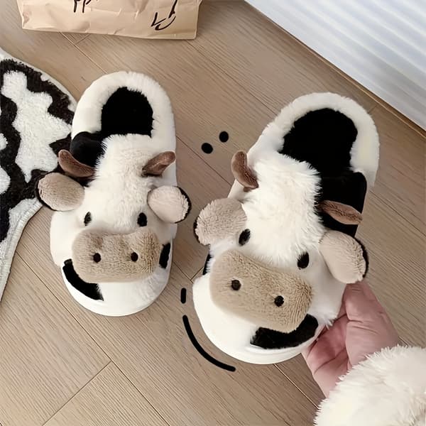 Søde tyksålede hjemmesko med ko-print, varme indendørssko til mænd og kvinder efterår vinter Cows EU 36
