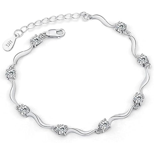 925 sterling silver armband tillverkat med gnistrande vit kubisk zirkonia för kvinnor och flickor