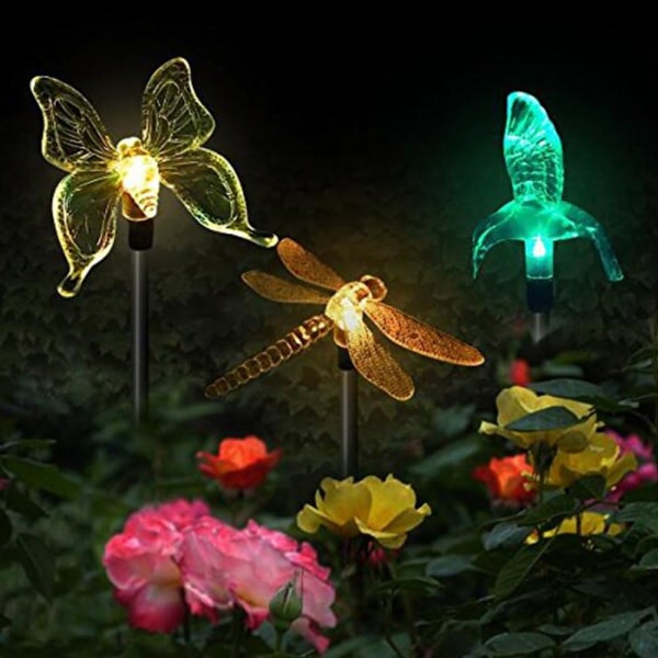 Pack Solar Garden Lights, Butterfly, Hummingbird, Dragonfly Shape, Solar Powered LED, Multicolor