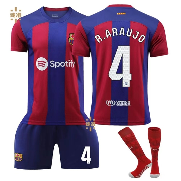 23/24 Barcelona Hemma Fotbollströja med Strumpor 4 R.ARAUJO 1 1 4 R.ARAUJO 4 R.ARAUJO XL