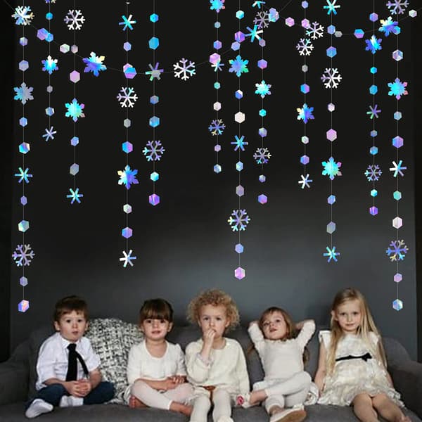 Iriserende Snefnug Papirguirlander Til Vinterfestdekoration Snowflake Garlands 16M