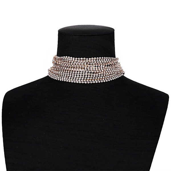 Luksuriøs Rhinestone Choker Krystall Statement Halskjede Flerlags Choker Mote Smykker Tilbehør (g Golden