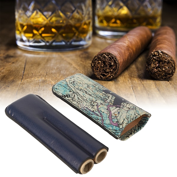 Cigar Etui 2 Fingre Kunstlæder Vandtæt Letvægts Bærbar Cigar Holder Etui