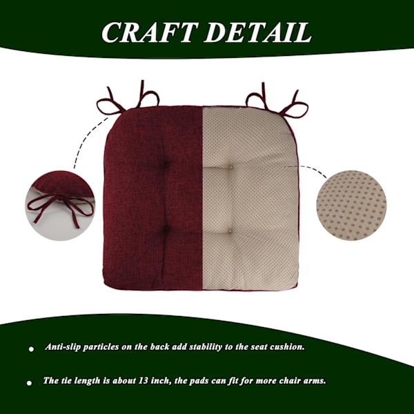 Halksäkra stolsdynor för matstolar Set om 4, 46*43*9cm sitsdyna med bas wine red