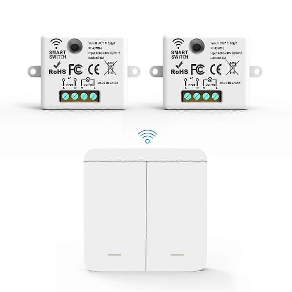 2 KPL Langaton Valokytkin RF 433Mhz Rele Vastaanotin 1x 2-osainen Paneelikytkin LED Kaukosäätimellä