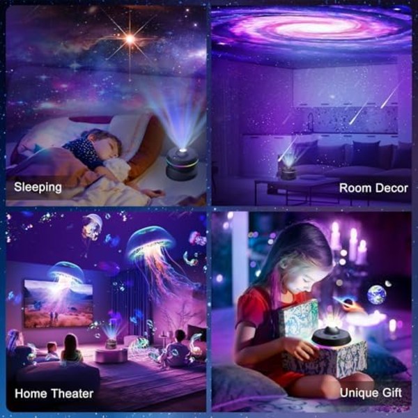 Galaxy 4K Projektor med 13 Filmdisker & Roterbar Nebula - Timer/Meteor-effekt Black -