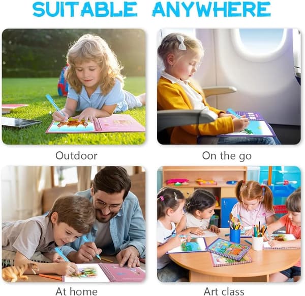 Upprepade ritböcker för barn, sensoriska tidiga utbildningspussel, ritningsleksaker, havsdinosaurie, djur, vattenritningsbilder 10