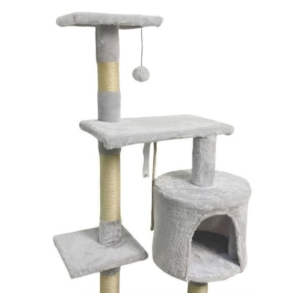 PALOMA Grått klösträd 40 x 40 x 114 cm - 3 plattformar, 1 rep, 1 nisch, klösstolpar