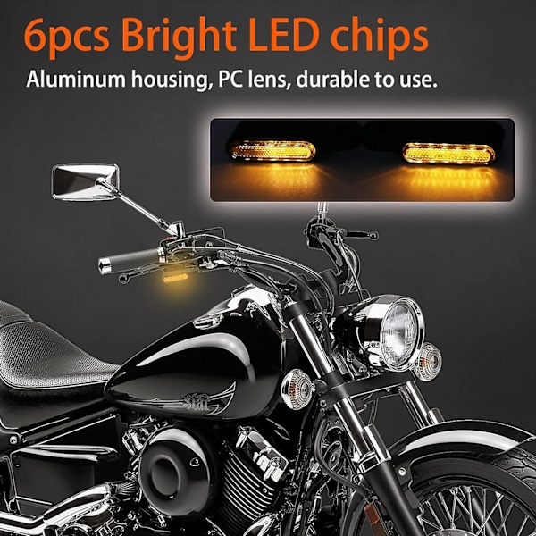 2 stk. sorte krom LED blinklys til motorcykel, sekventiel 12 V, universal, godkendt, mini blinklys i aluminium, gult lys, vandtæt