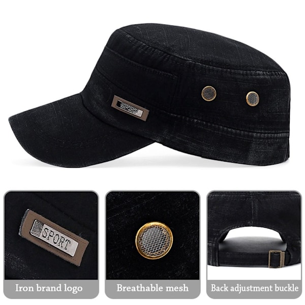 Utomhussport Snabbtorkande Militärkepsar Herr Andas Cap Cap Flat Hat Cykelkeps Cap Black