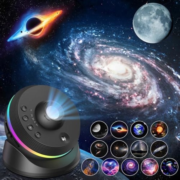 Galaxy 4K Projektor med 13 Filmdisker & Roterbar Nebula - Timer/Meteor-effekt Black -