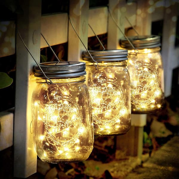 Solcellelamper Utendørs 3 Stk Solcelle Hagelamper 30 LED Vanntett Mason Jar Hagelamper