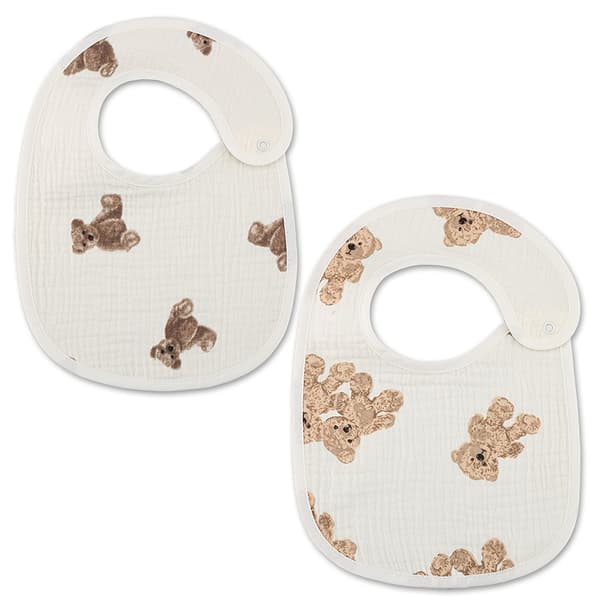 2-pack haklappar i bomullsgasväv - U-formade rapdukar, salivhanddukar för nyfödda Teddy Bear