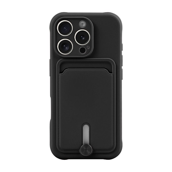 MZELQ TPU Plånbok Kompatibel med iPhone 16 Pro Max Skal, Korthållare Kameraskydd + Skärmskydd, Skjutbart Fack för - Svart