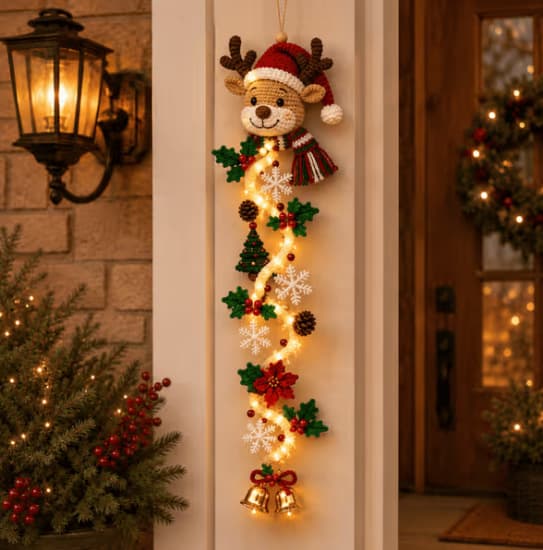 Glødende juledørhenger, tredekorasjon med LED-lys, 6 design Gingerbread