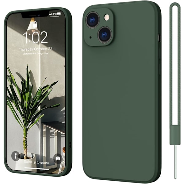 iPhone 13 silikonikuori, Hany Case, erittäin ohut, mikrokuituinen, naarmuuntumaton kokonaisvaltainen suojakuori iPhone 13 6,1 tuuman puhelimelle, tummanvihreä